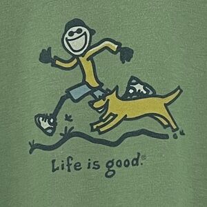 Life is Good Green Running Dog Graphic Long Sleeve Tee Shirt Women’s XL